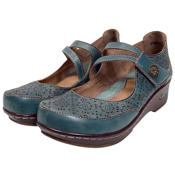 L'ARTISTE BY SPRING STEP Mamata Mary Jane Wedge Shoes EU Size 38 US 7.5 8 Green - Picture 2 of 16